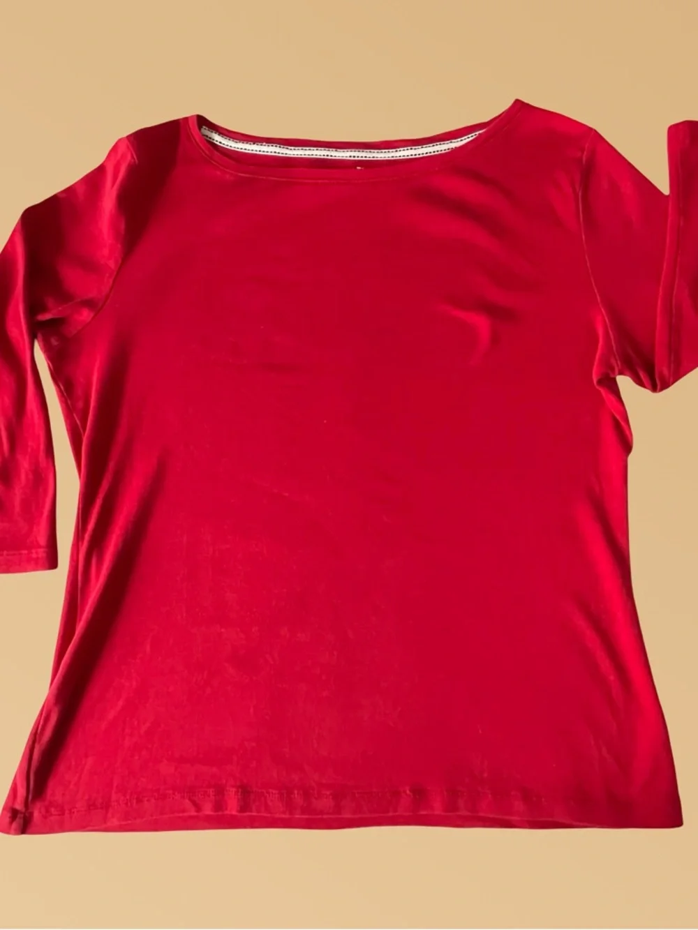 Talbots Solid Bateau Neck 3/4 Sleeve Tee 100% Pima Cotton SzL Valiant Poppy - Picture 5 of 6